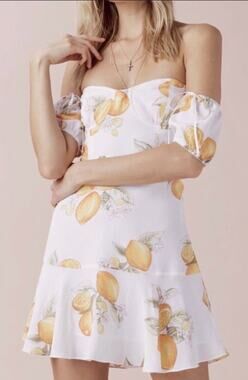 For Love & Lemons lemon off shoulder mini dress